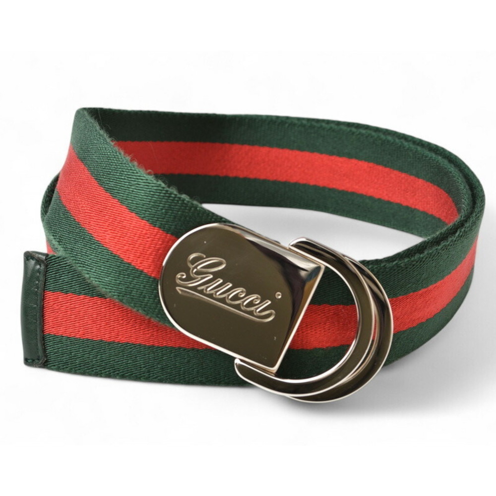 Gucci Sherry Line Belt D Ring Buckle Green Red